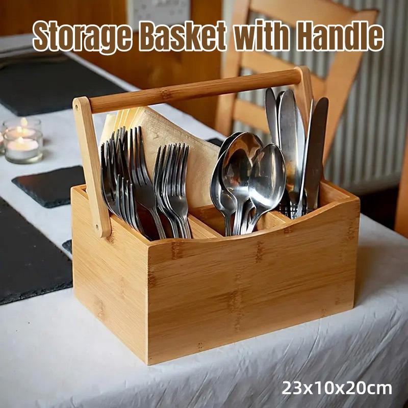 Portable Bamboo Storage Box Fruit Basket Organizer