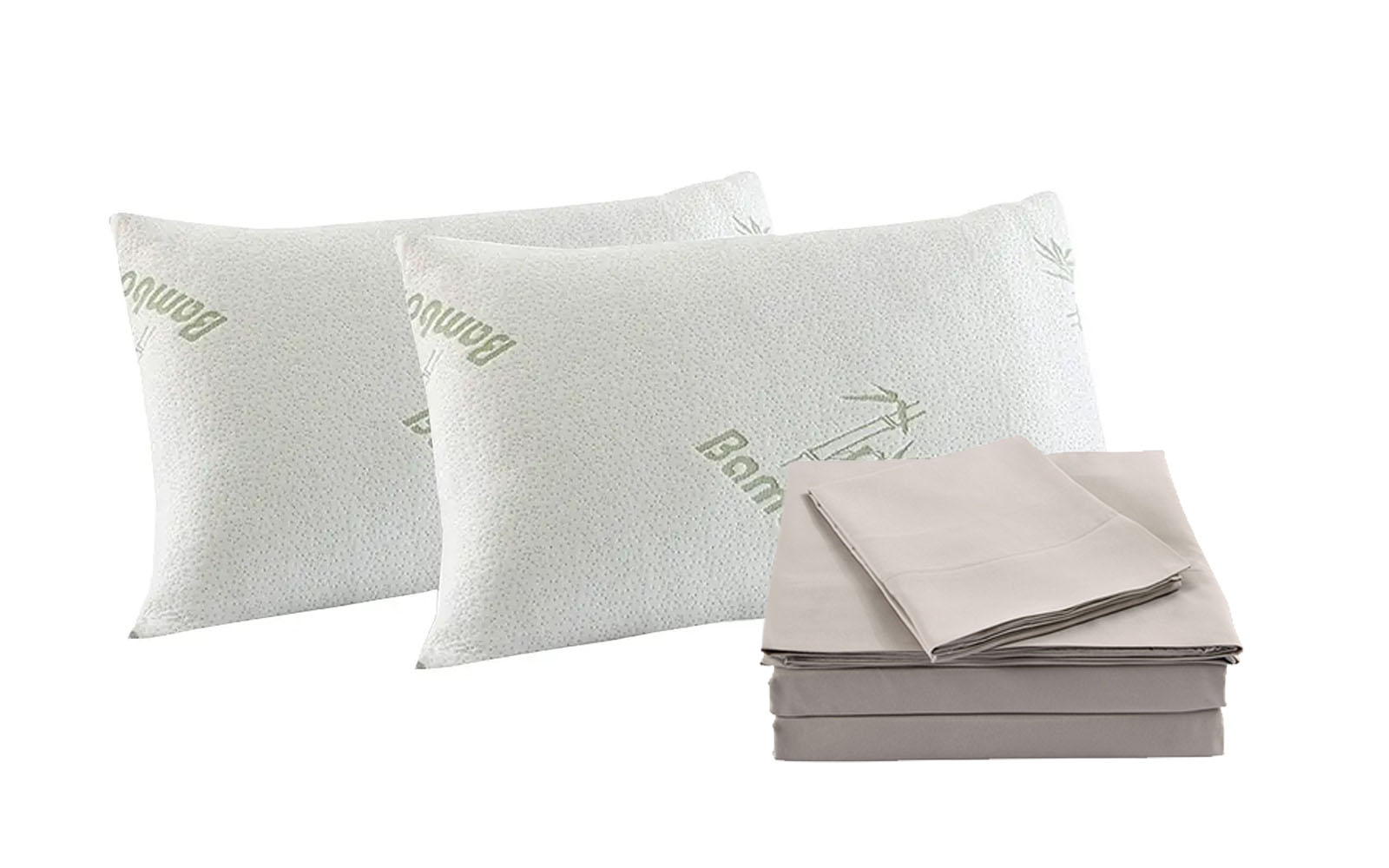 King Bamboo Blend Sheet Set 1000TC and Bamboo Pillows 2 Pack Ultra Soft - Warm Grey