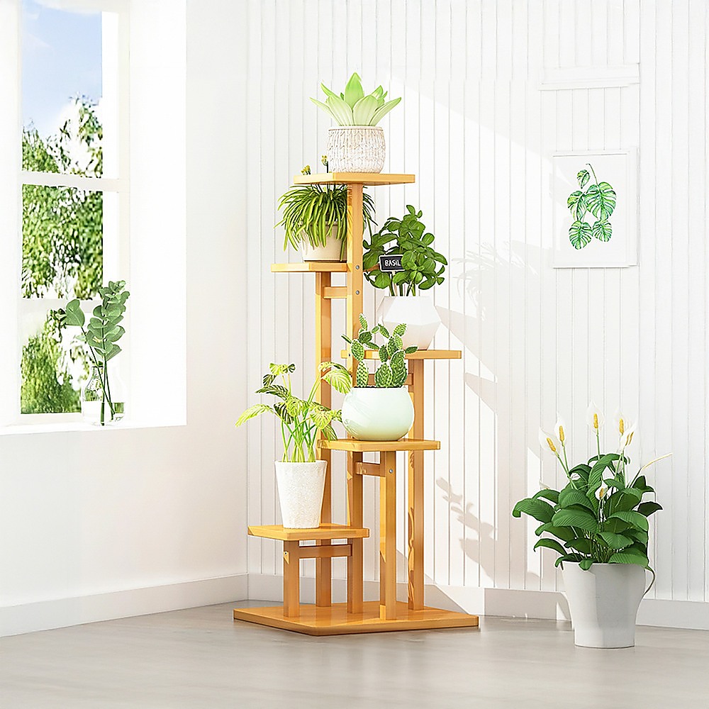5 Tiers Vertical Bamboo Plant Stand Staged Flower Shelf Rack for Outdoor Garden