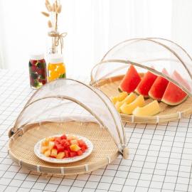 Large Bamboo Storage Basket with Mesh Cover