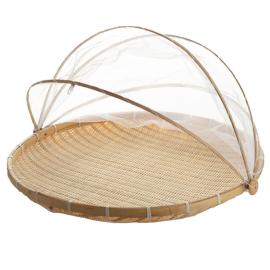Large Bamboo Storage Basket with Mesh Cover