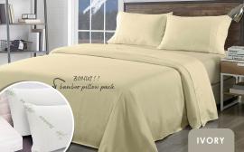 Bamboo Blend 1000TC Sheet Set with 2 Ultra Soft Bamboo Pillows – King – Ivory