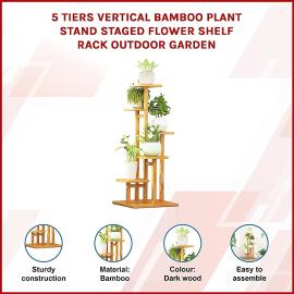 5 Tiers Vertical Bamboo Plant Stand Staged Flower Shelf Rack for Outdoor Garden